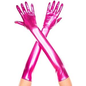 Extra Long Pink Metallic Gloves